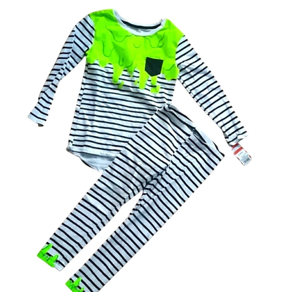 Cat & Jack Halloween Slime Striped Outfit Unisex Size‎ Small 6/6X